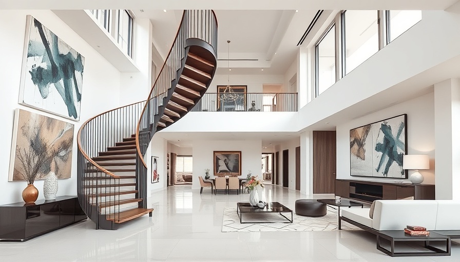 Elegant modern luxury estate interior with grand staircase
