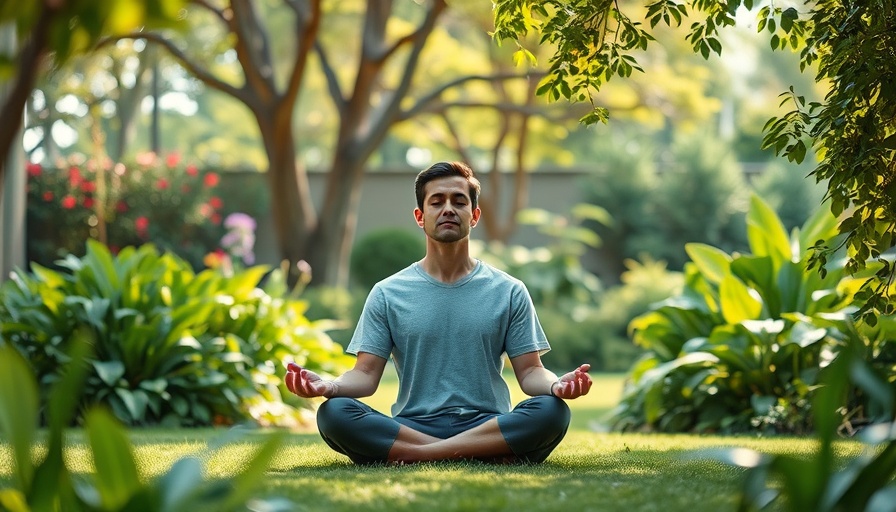 Meditation in rehab amidst serene garden setting.