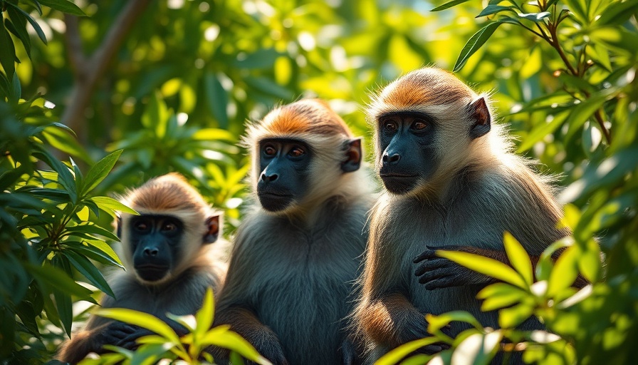 Curious baboons in dense foliage, wildlife conservation