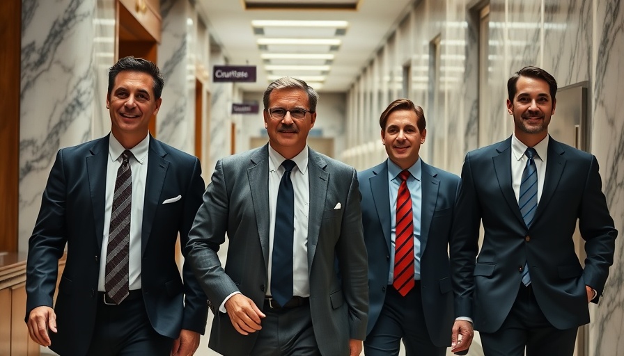 Smiling men walking in courthouse for Malema firearm case judgment.
