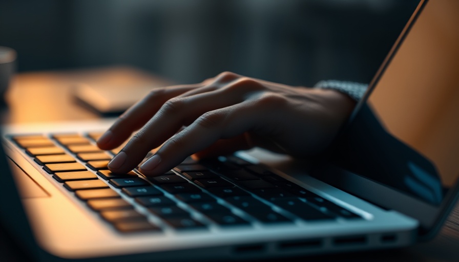 Hand typing on laptop keyboard, clean up online reputation.
