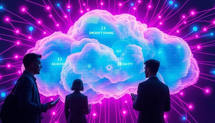 Real-time data integration benefits illustrated by neon cloud and professionals.