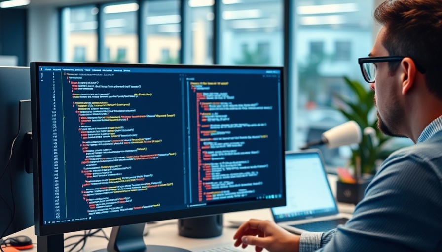 Professional analyzing email template code in modern office
