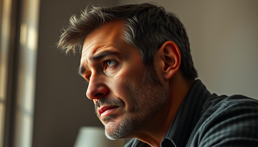 Pensive middle-aged man contemplating opioid addiction treatment.