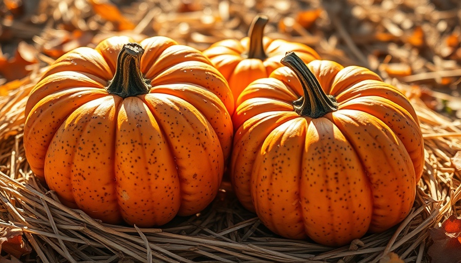 Speckled pumpkins on straw in warm sunlight, Season of Parenthood.
