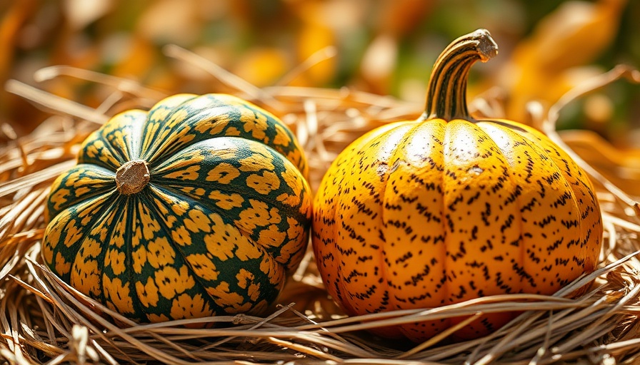 Vibrant squashes in warm sunlight reflecting seasonal change and mental health.
