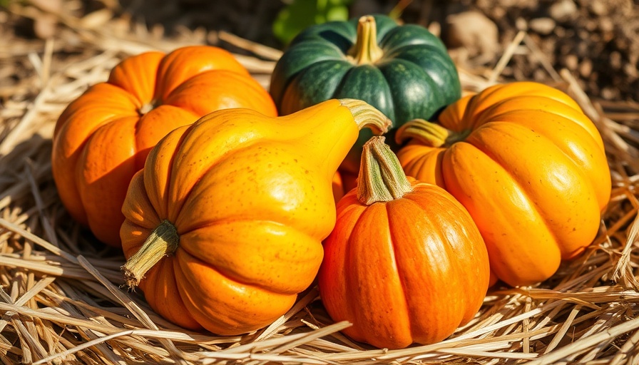 Vibrant gourds on straw, embracing change for mental health.