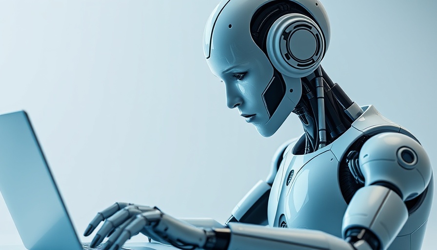 AI voice agents benefits with humanoid robot using laptop.
