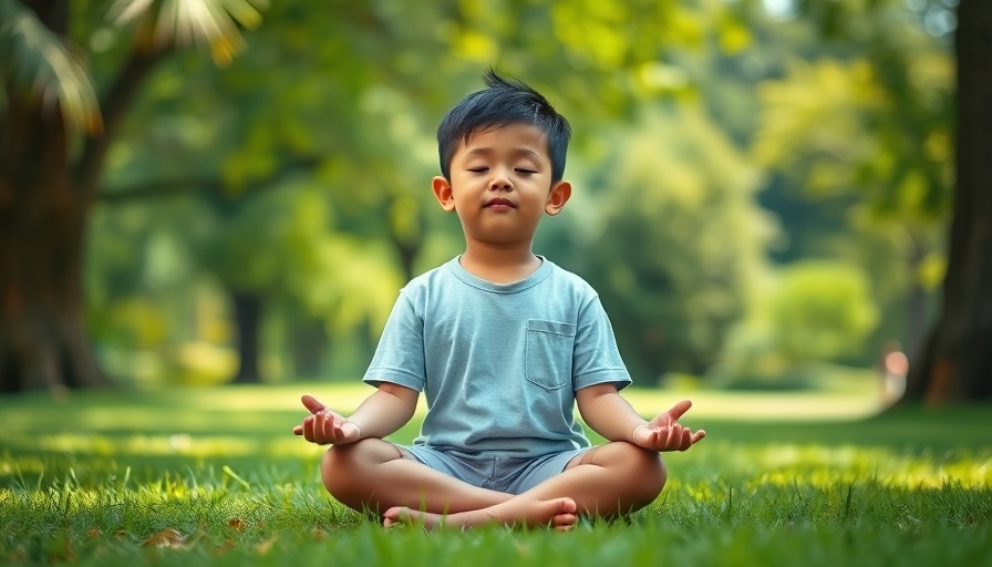 Child practicing meditation in a park, serene and peaceful setting.