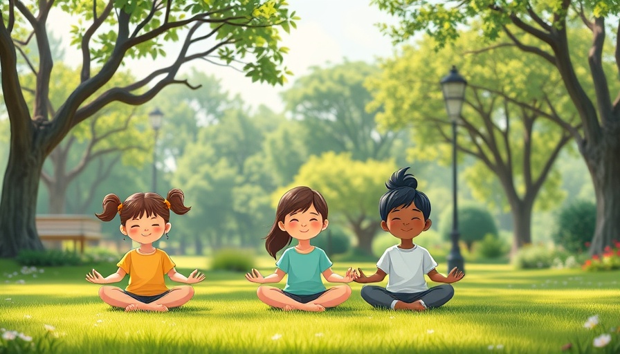 Children practicing mindfulness in a park, peaceful and focused.