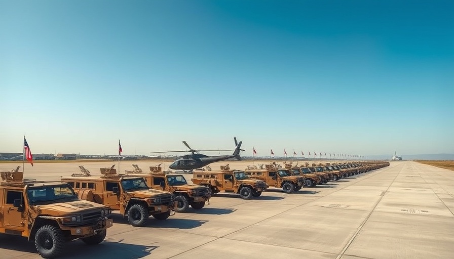 Military vehicles display at Bagram Airfield amid US-Afghan power struggle.