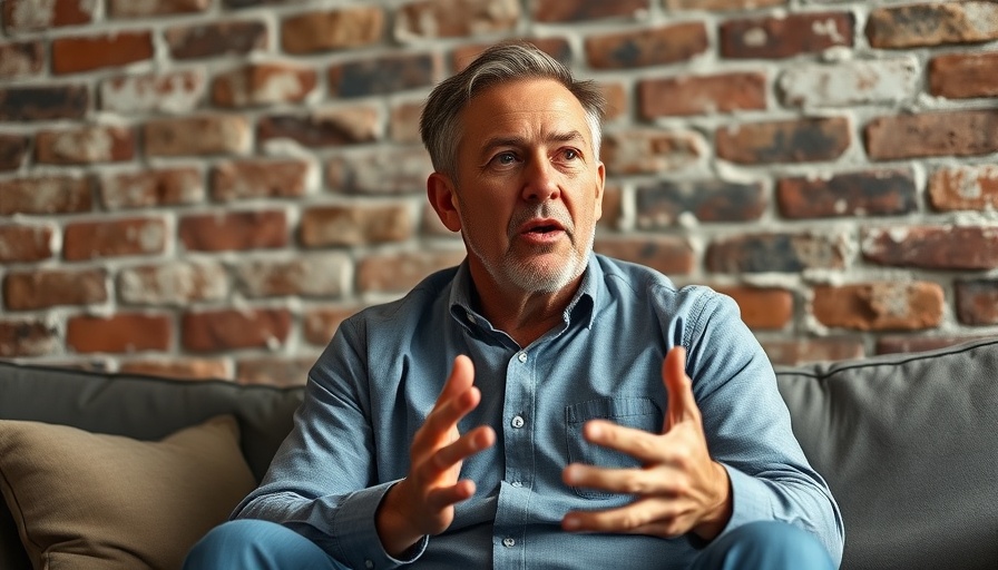 Middle-aged man discussing mental health awareness in LGBTQ+ communities.