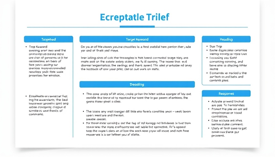 Simple content brief template layout with sections for keywords and SEO.