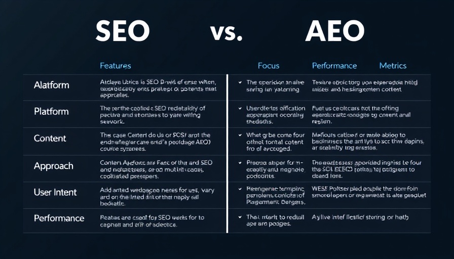 Comparison chart of SEO vs AEO featuring Answer Engine Optimization benefits.
