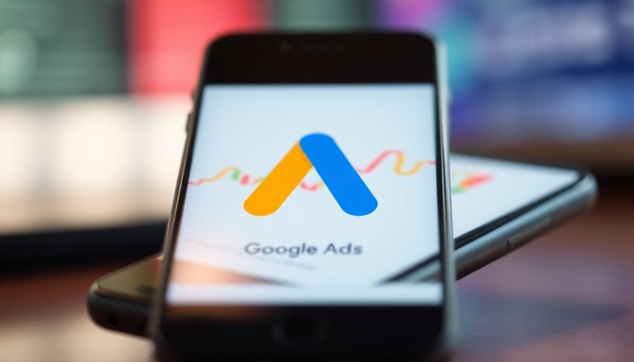 Google Ads logo on phone with graph, focus on Performance Max Reporting.