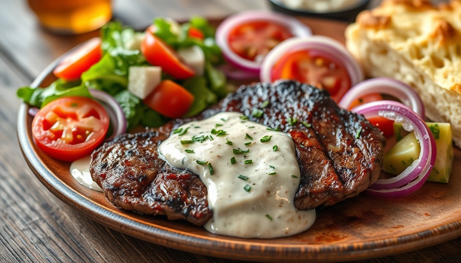 South African cuisine with steak and salad, vibrant local flavors.