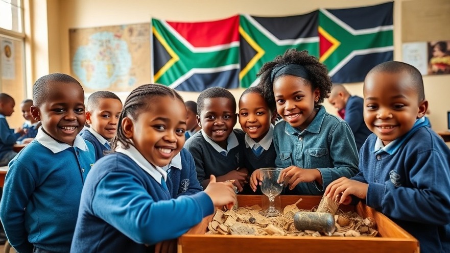 Children exploring historical artifacts at a cheerful school event in Randburg.