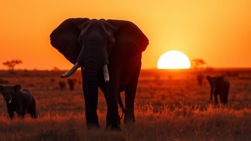 Lone elephant silhouette at sunset in Pilanesberg, showcasing stunning wildlife conservation.