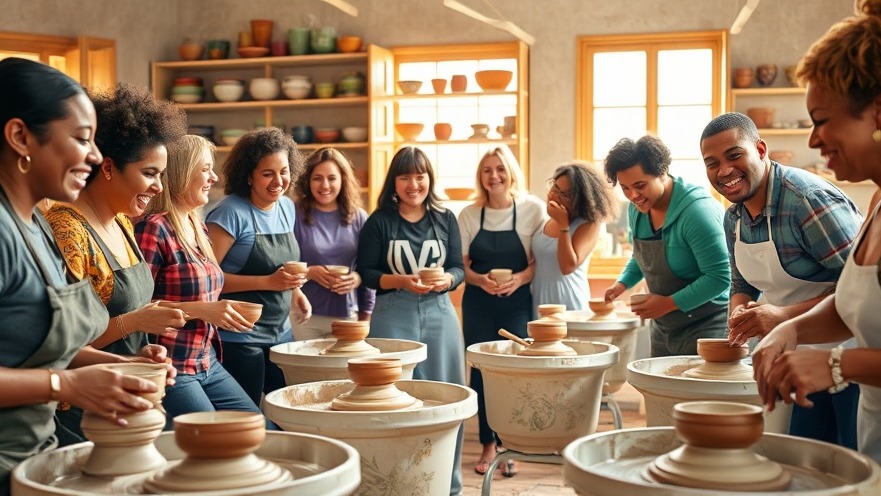 Joyful community pottery classes in Randburg with vibrant clay creations.