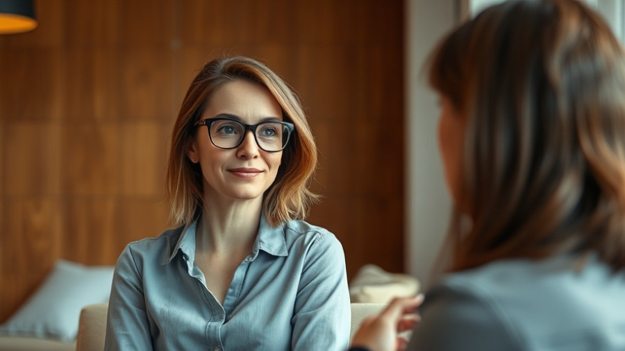 Confident woman discussing Understanding Autism and ADHD in a modern setting.