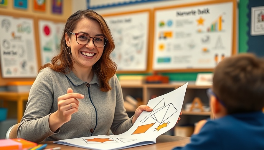 Educator teaching how to color within geometric shapes in classroom setting.