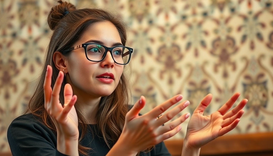 Young woman explaining with hand gestures, teaching kids to be period ready.