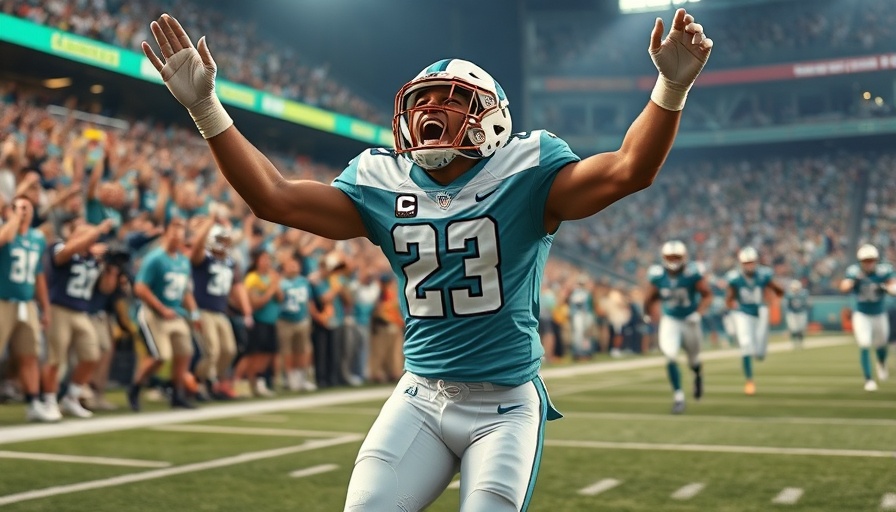 Football player joyfully celebrating Jaguars Chiefs victory
