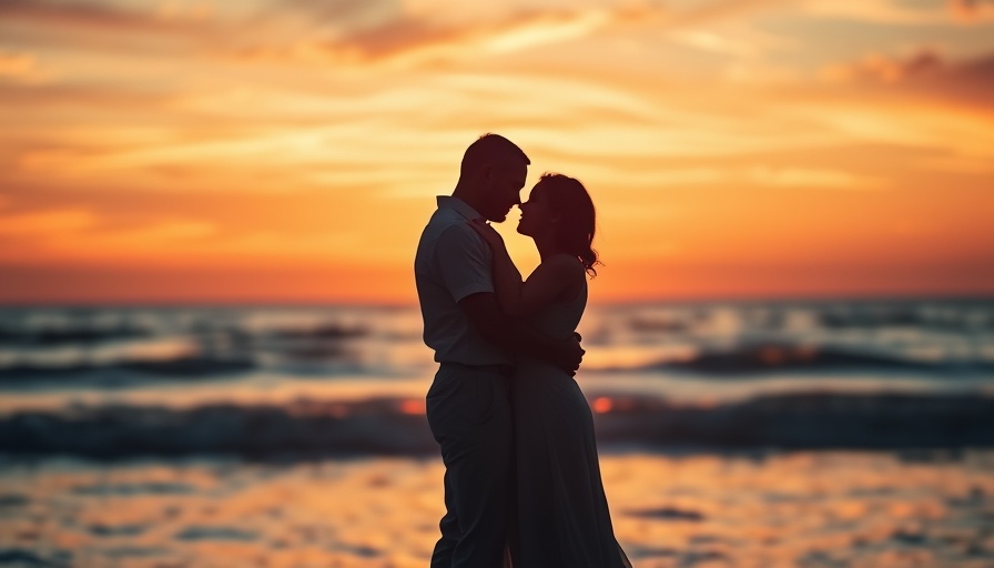 Silhouette of a couple embracing at sunset, embodying connection.