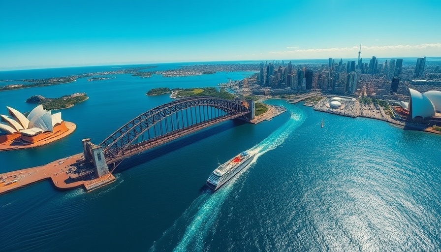 Stunning aerial views Australia featuring Sydney Harbour icons.