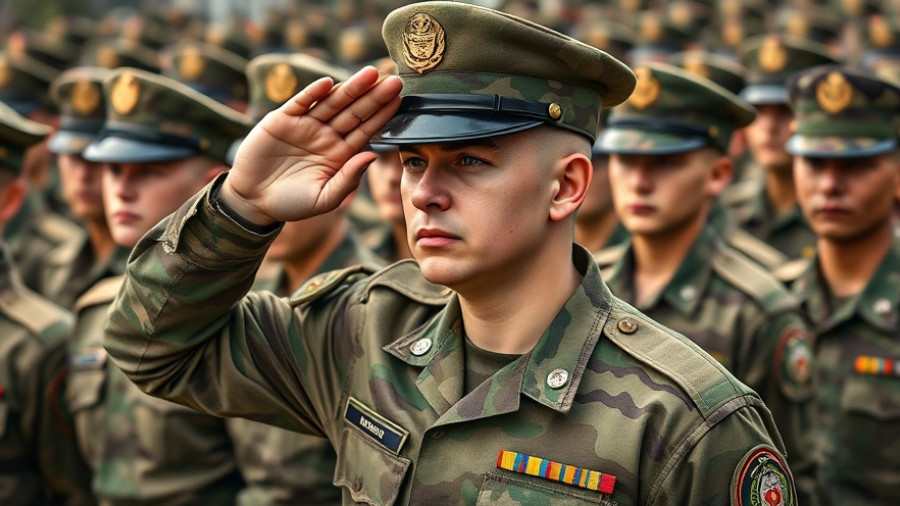Houthi military officer salutes during public event.