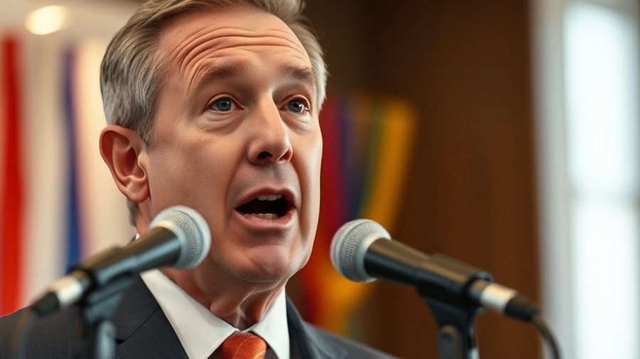Middle-aged man speaking at a microphone in formal setting during expedited drug review discussion.