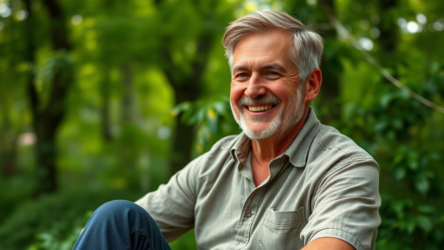 Middle-aged man in a forest, pondering concept 'Can Love Survive Death'