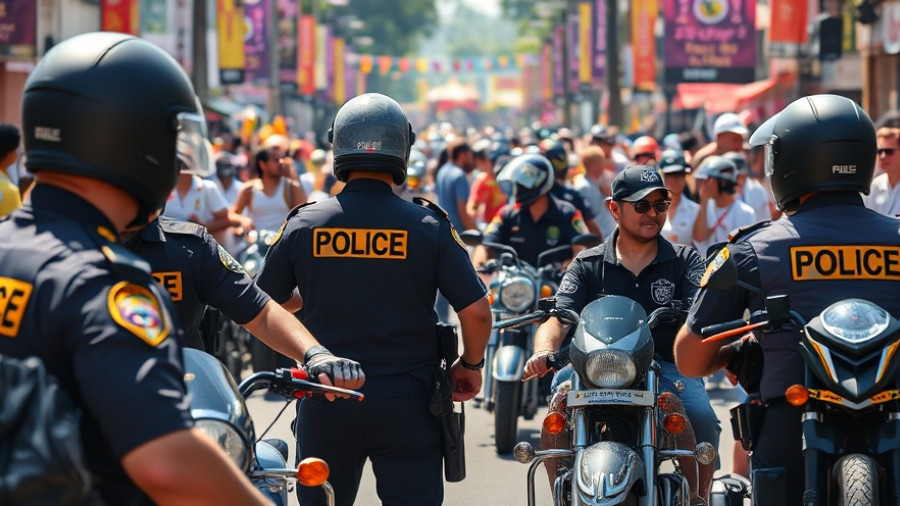 Police ensuring safety at Biketoberfest, motorcycles in background.