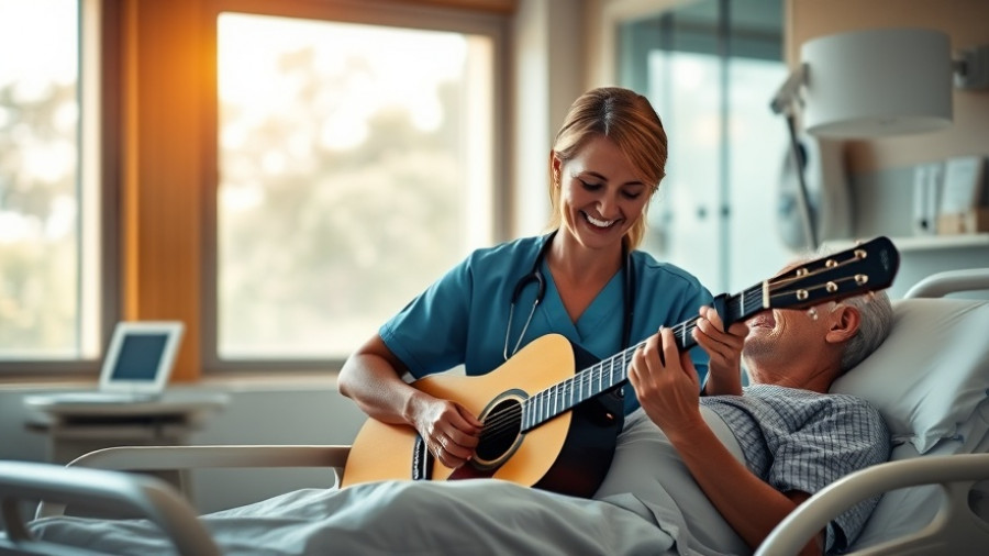 Music-induced analgesia: nurse playing guitar for patient.