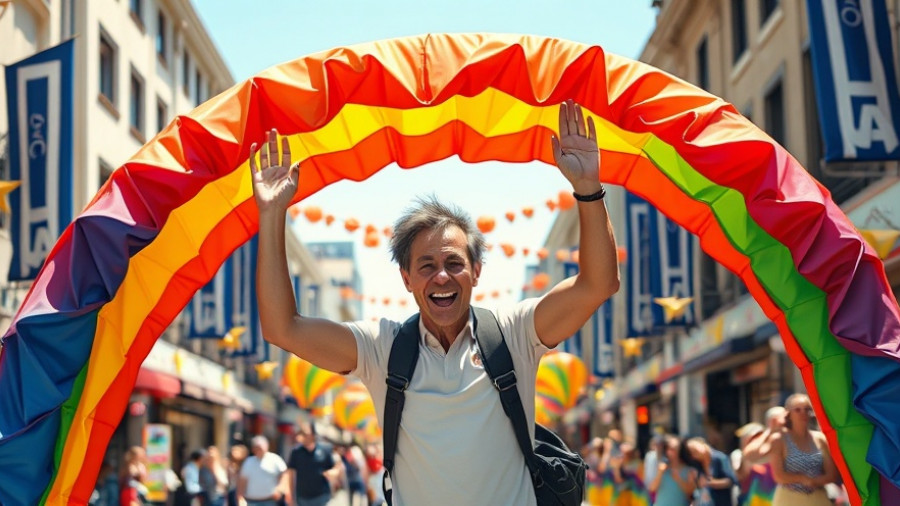 Come Out With Pride 2025 parade in downtown Orlando with rainbow arch.