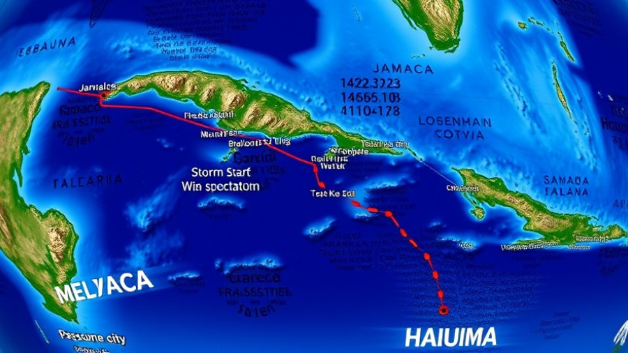 Map of Tropical Storm Melissa near Jamaica, tracking storm path.