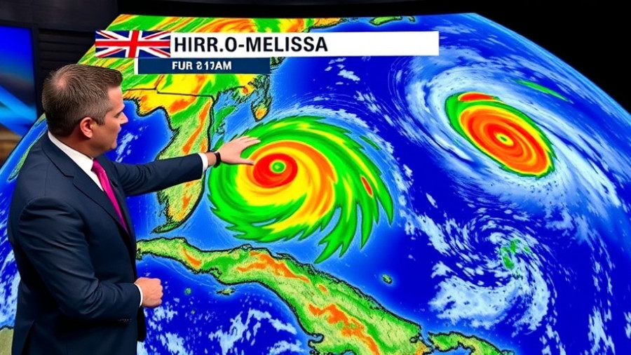 Meteorologist updates on Hurricane Melissa with colorful radar map