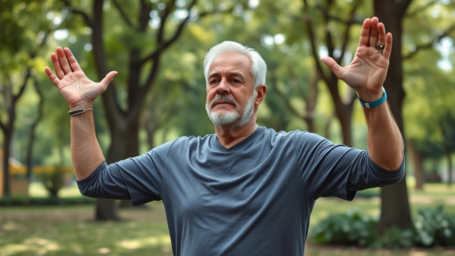 Middle-aged man practicing yoga symbolizing healthy living, B-12 Supplements theme.