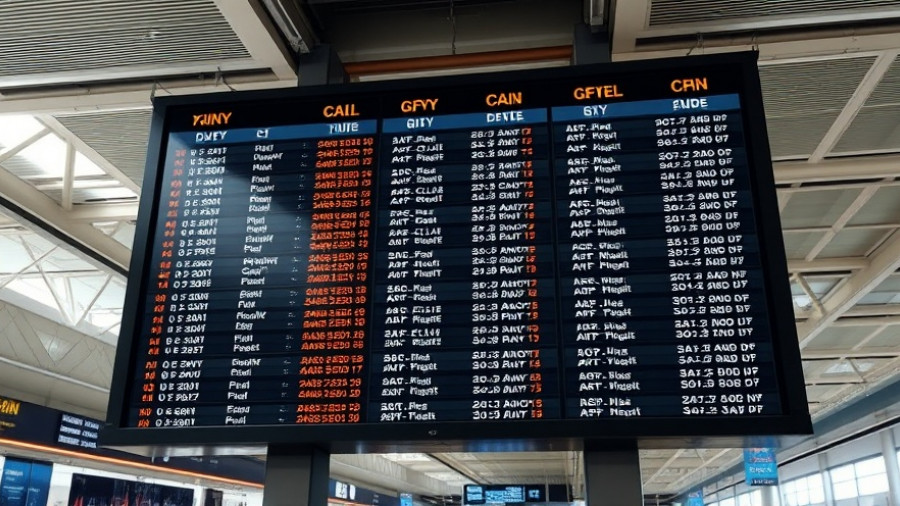 Airport flight board showing delays amid shortage of air traffic controllers.