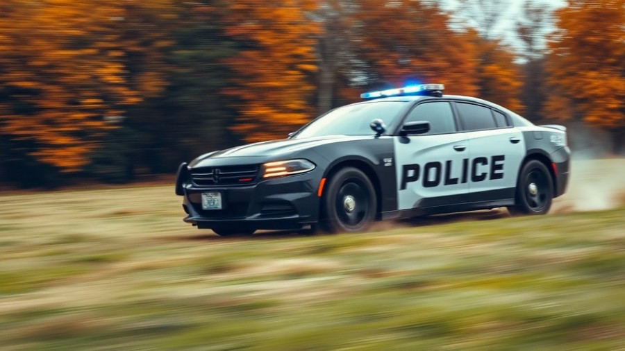 Police pursuits in Baltimore feature a patrol car chasing through grass.