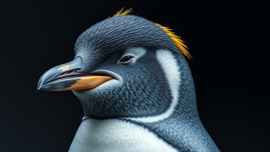 Elderly penguin with yellow crests, showcasing geriatric penguin care.
