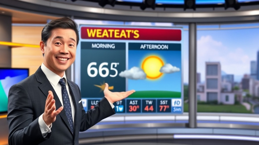 Orlando weather update: Presenter shows forecast on screen.