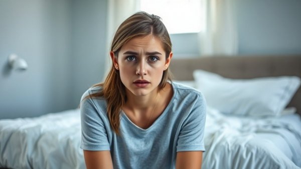 Anxious woman sitting in a softly lit room, Recognizing and Treating Anxiety.