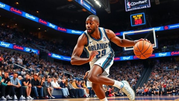 Orlando Magic player in action during NBA Cup game, intense play.
