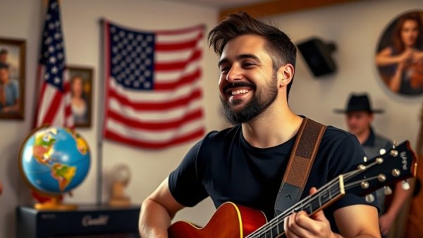 Man hosting live RV travel session indoors.
