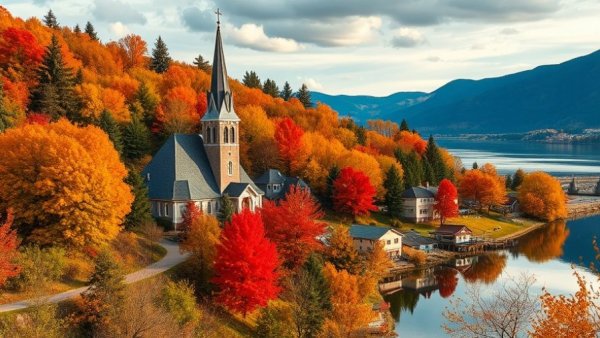 Montreal in autumn, picturesque village with colorful foliage, ideal travel destination.