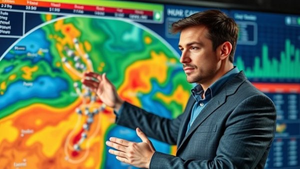 Local Weather Updates Orlando: Forecaster with weather map in studio.