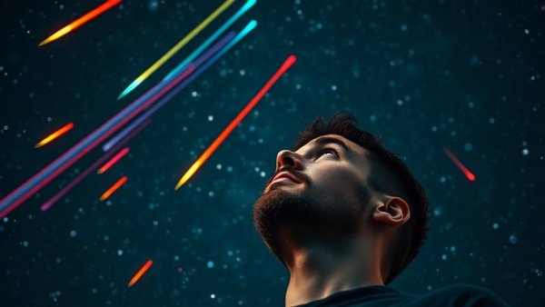 Leonid Meteor Shower 2023, man watching meteors with cosmic lion.