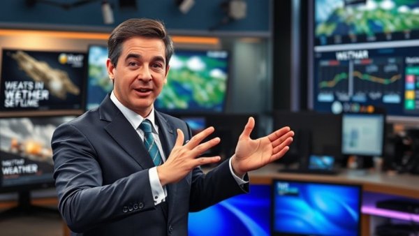 Meteorologist giving Orlando Weather Updates in a studio setting.