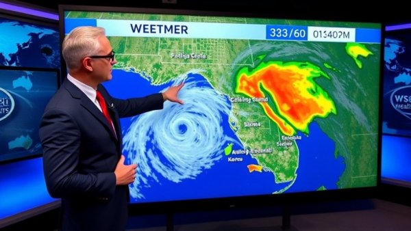Orlando weather updates, meteorologist showing storm patterns on map.